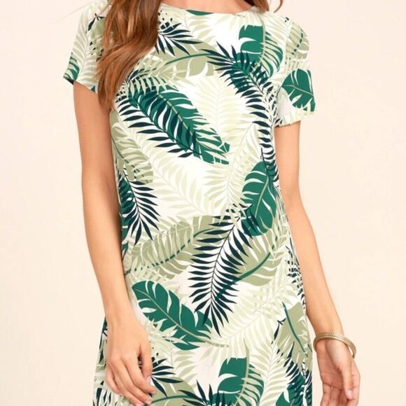 NwoT Lulus Give Me a Print Ivory and Green Print Shift Dress - Picture 1 of 6
